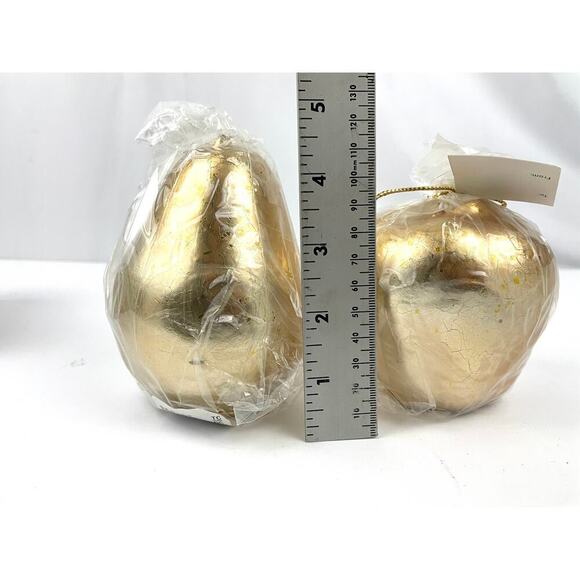 VTG Lot of 2 Gold Painted Elegant Candles Pear & Apple Gift Lord + Taylor - Picture 5 of 12